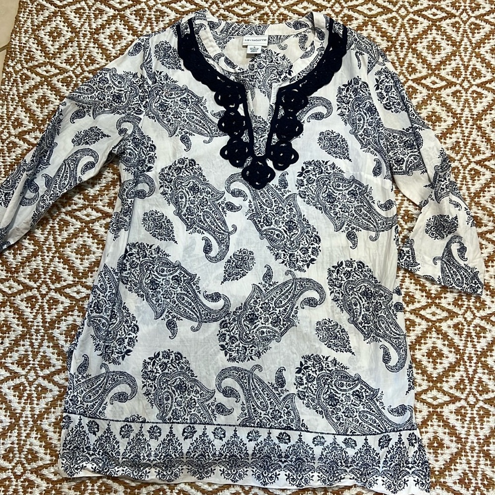 Liz Claiborne blue and white paisley tunic Perfect Swim cover